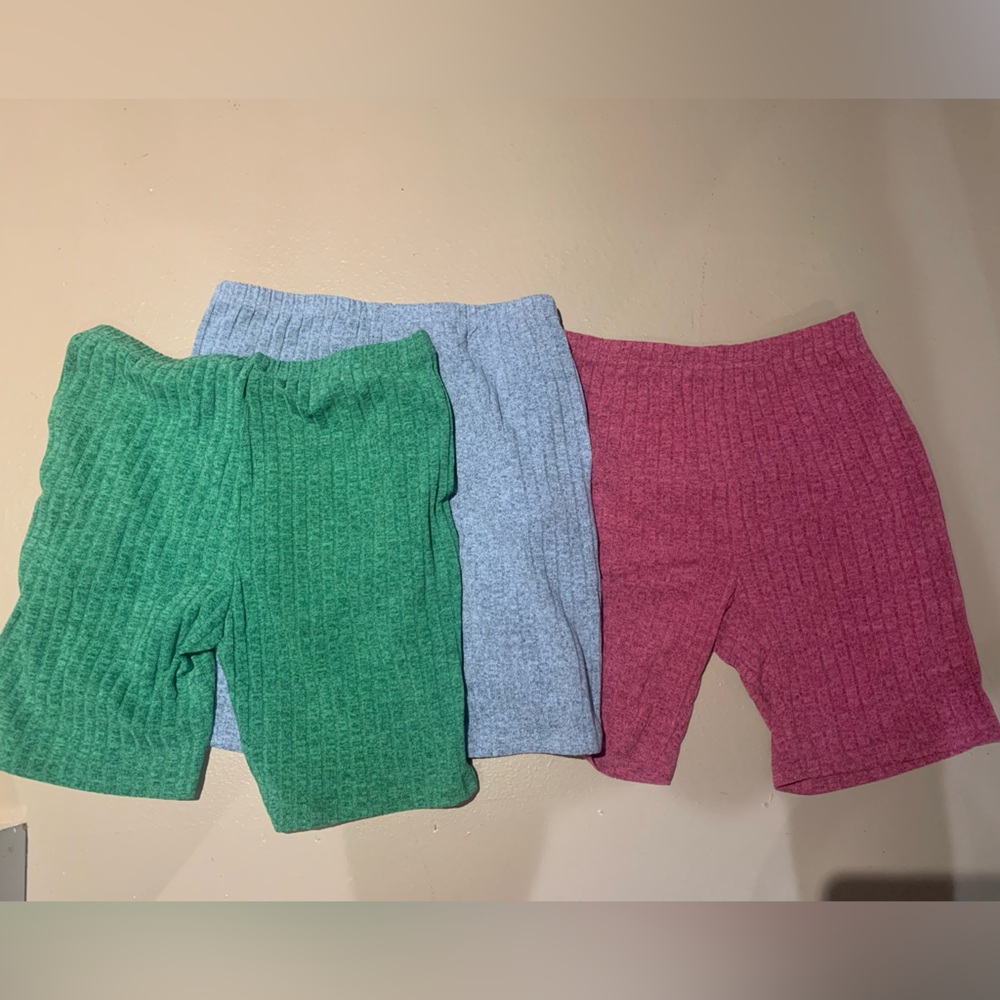 Women’s Ribbed Shorts Set - Green, Gray, and Pink